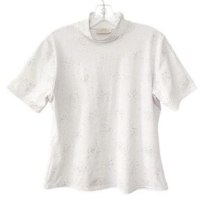 LINDA‎ LUNDSTRÖM White Mock Neck Short Sleeve Rhinestone Embellished Top M